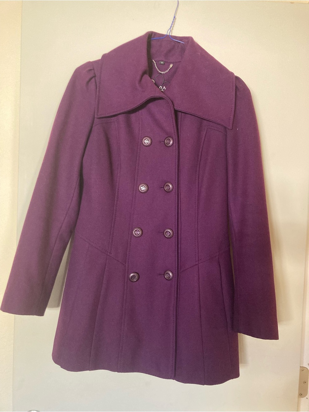 Guess Women's Double-Breasted Purple Peacoat Jacket